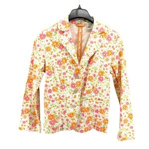 Duck Head Womens 8 Pre-Owned Floral Print Blazer Jacket Orange Pink Cotton Blend